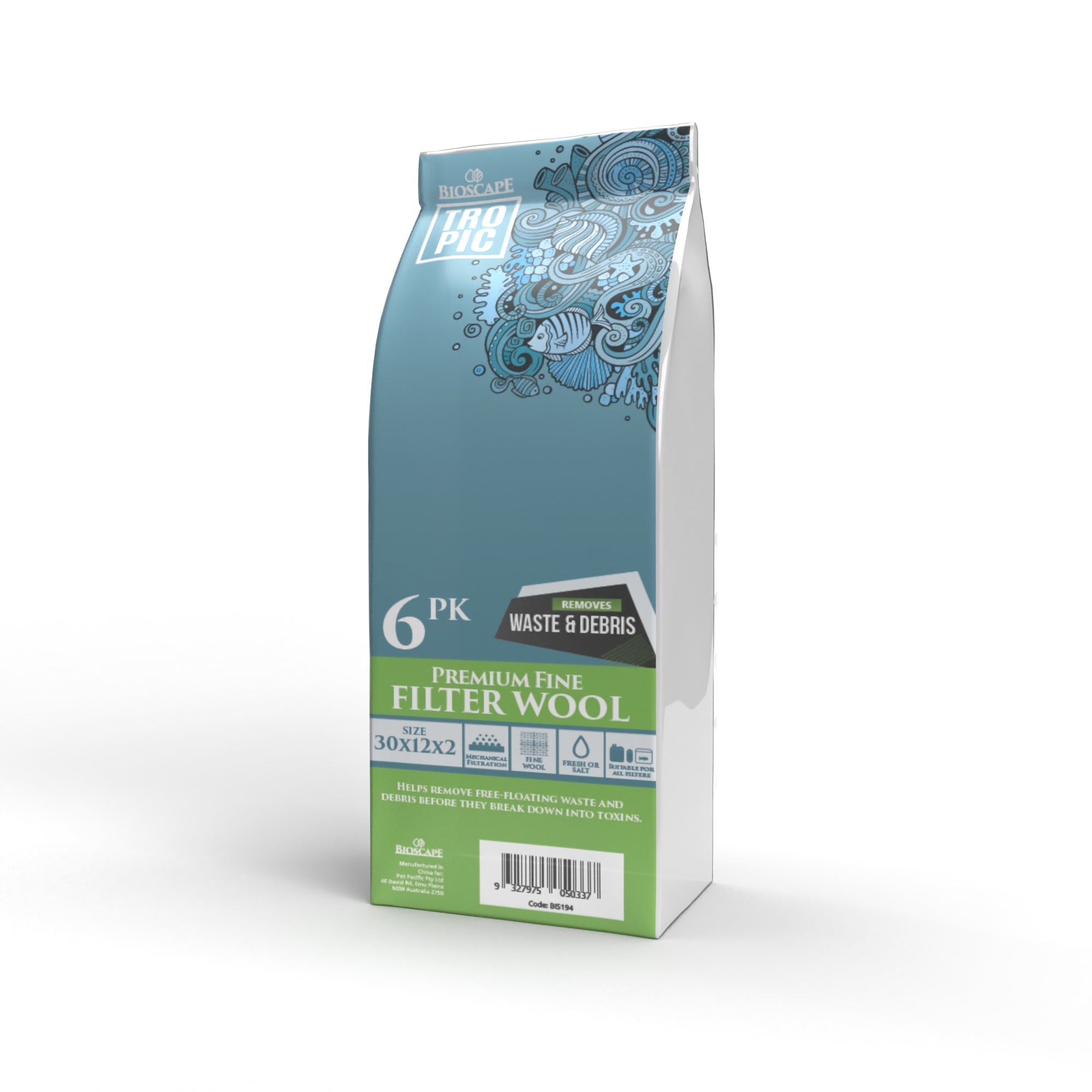 Bioscape Premium Fine Filter Wool 32 x 12 x 02cm Sheets 6 Pack