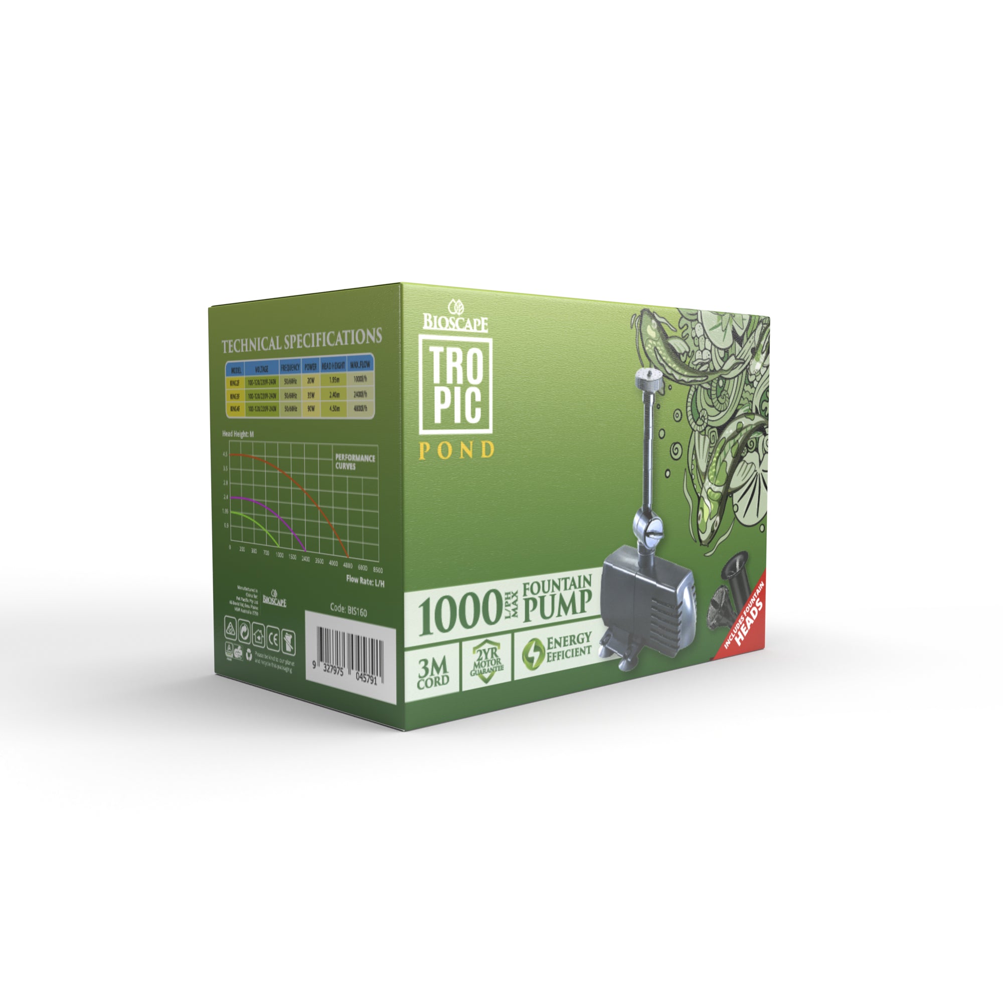Bioscape Pond Fountain Pump 2F 1000lph