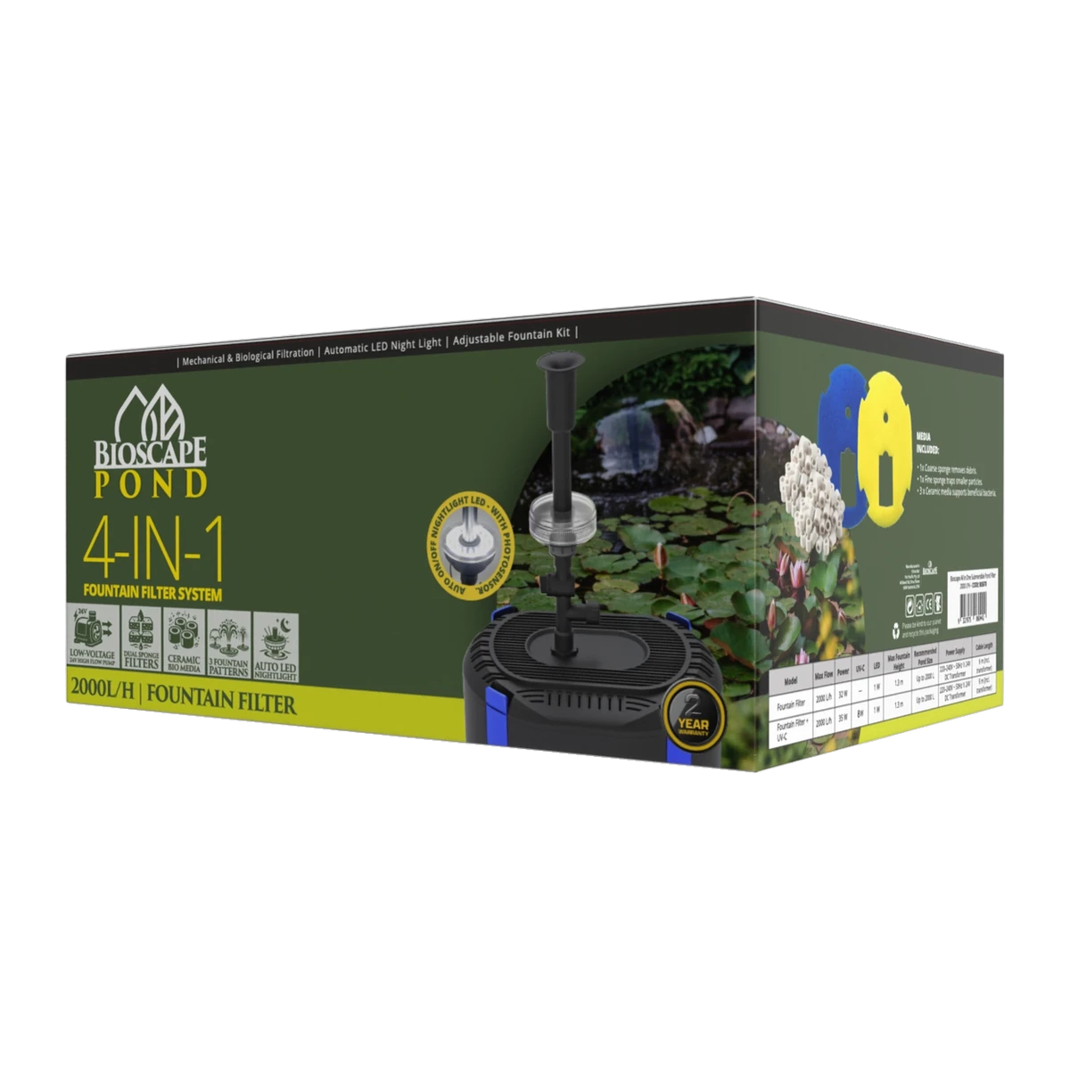 Bioscape - All in One Submersible Pond Filter 2000lph