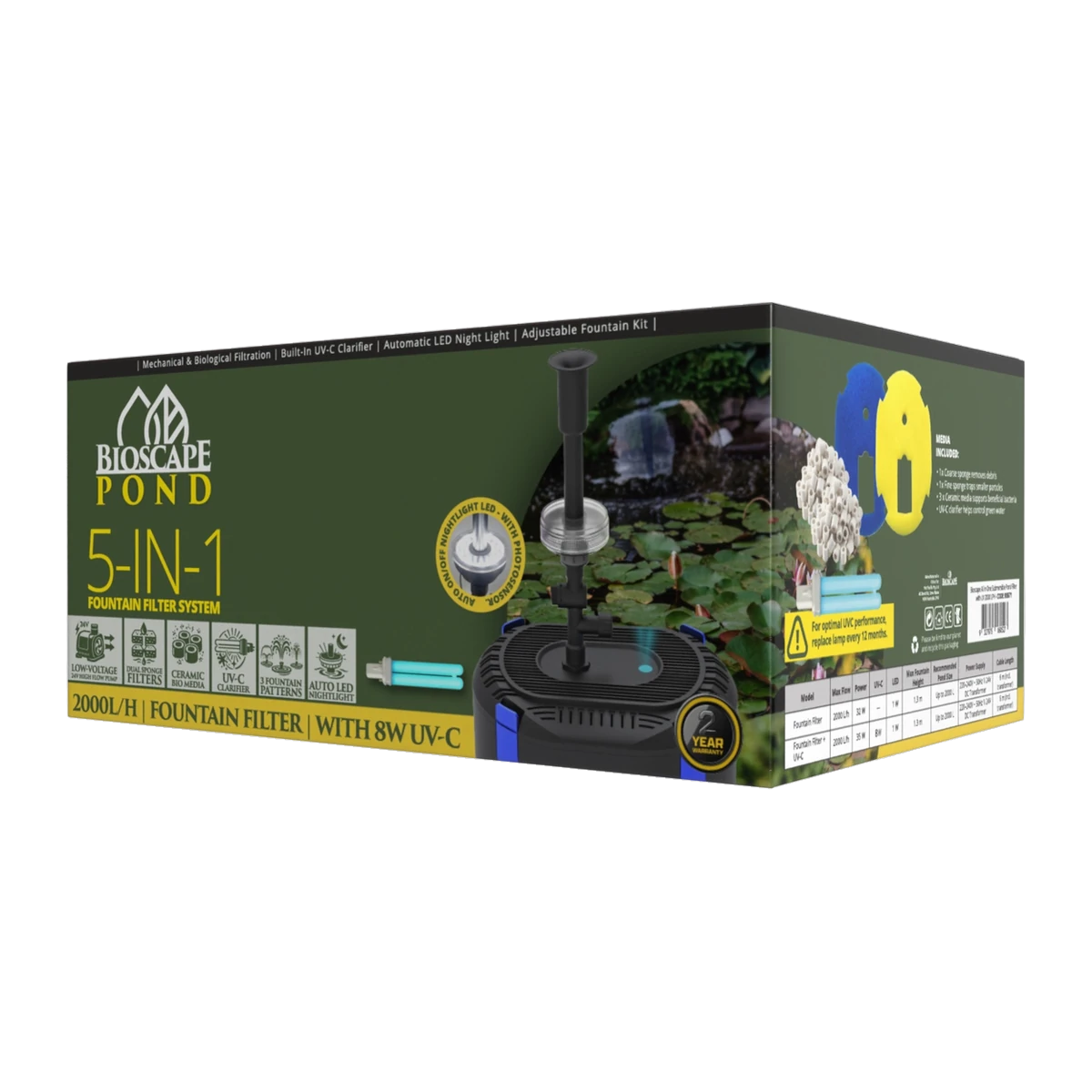 Bioscape - All in One Submersible Pond Filter with UV 2000lph