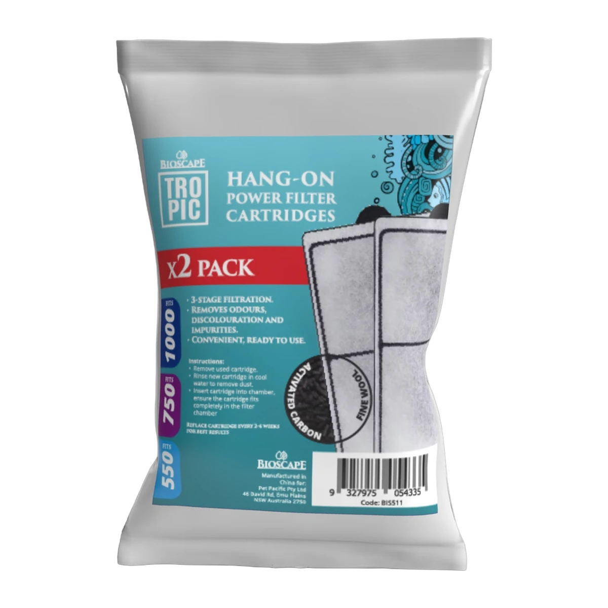 Bioscape Hang On Filter Carb/Wool Cartridge M/L/XL 2 Pack