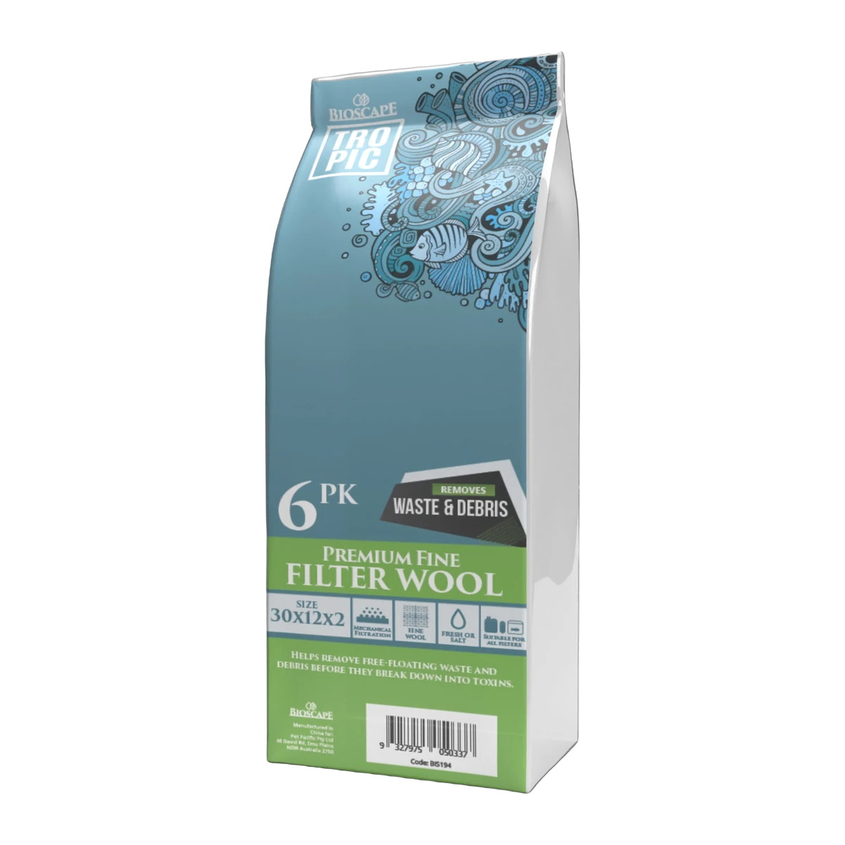 Bioscape Premium Fine Filter Wool 32 x 12 x 02cm Sheets 6 Pack