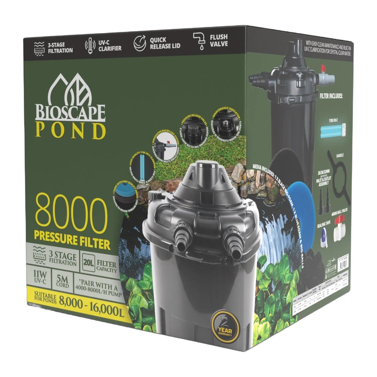 Bioscape Pressurised Pond Filter Unit with UV 8000