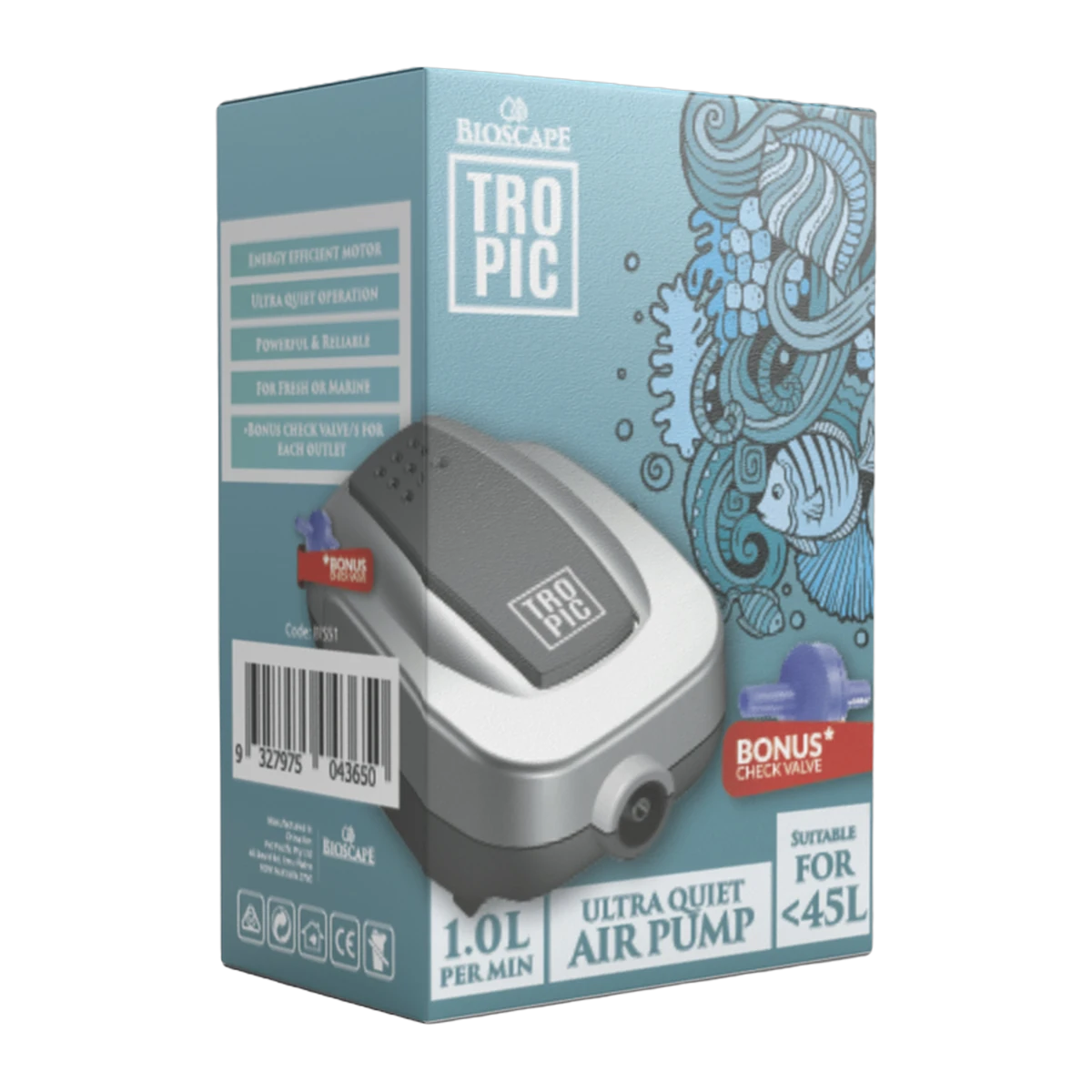 Bioscape Tropic Air Pump 1000 Single w/Check Valve